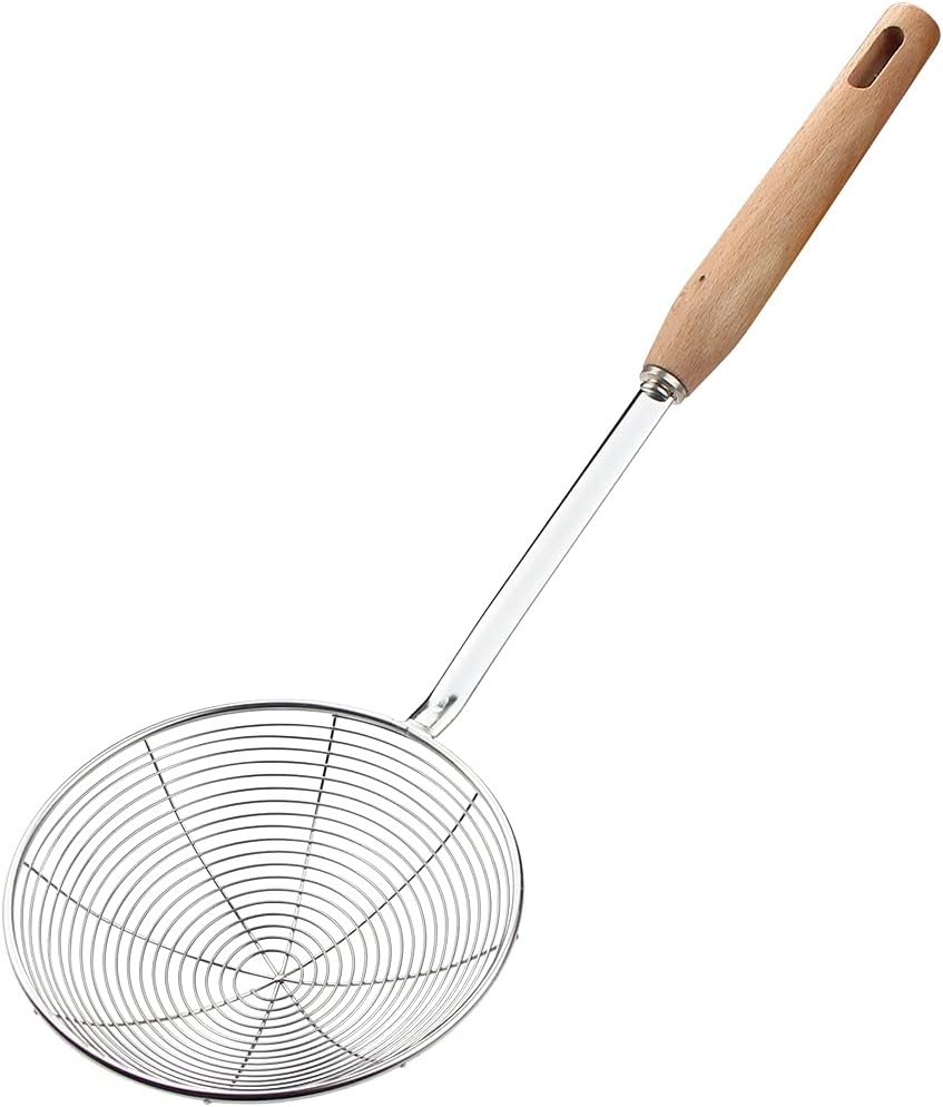 Spider Strainer with Wood Handle - 5.5 Inch Fryer Scoop