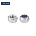 uxcell 100Pcs M8 x 1 Nylon Insert Hex Lock Nuts, 304 Stainless Steel Self-Locking Nylon Insert Stop Nut for Industrial Construction Fasteners, Silver&Blue
