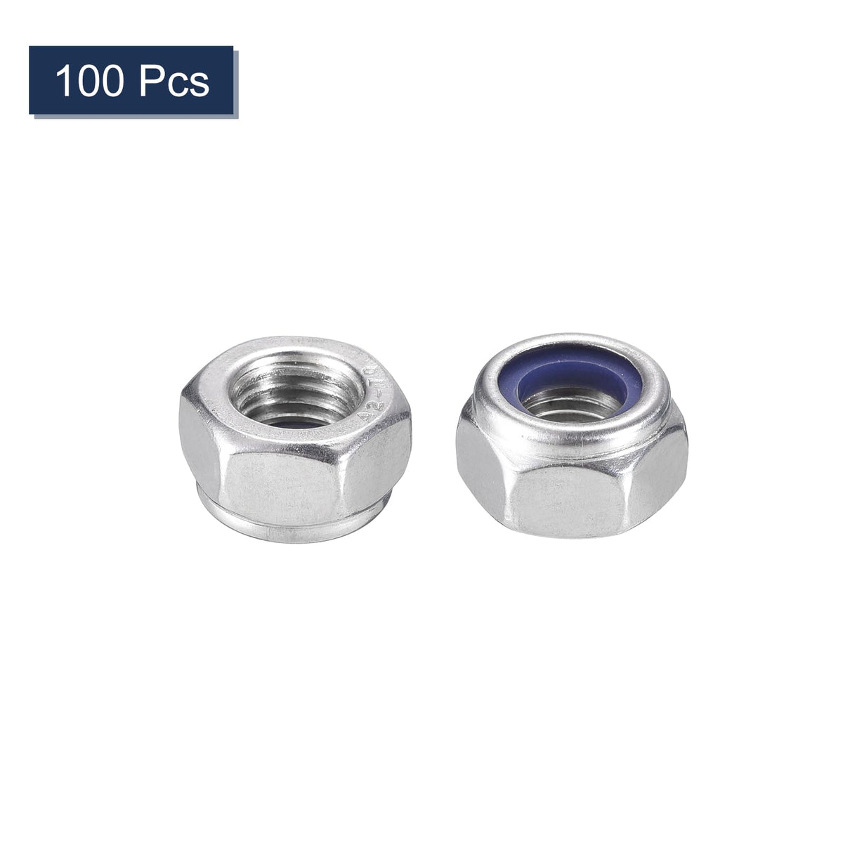 uxcell 100Pcs M8 x 1 Nylon Insert Hex Lock Nuts, 304 Stainless Steel Self-Locking Nylon Insert Stop Nut for Industrial Construction Fasteners, Silver&Blue
