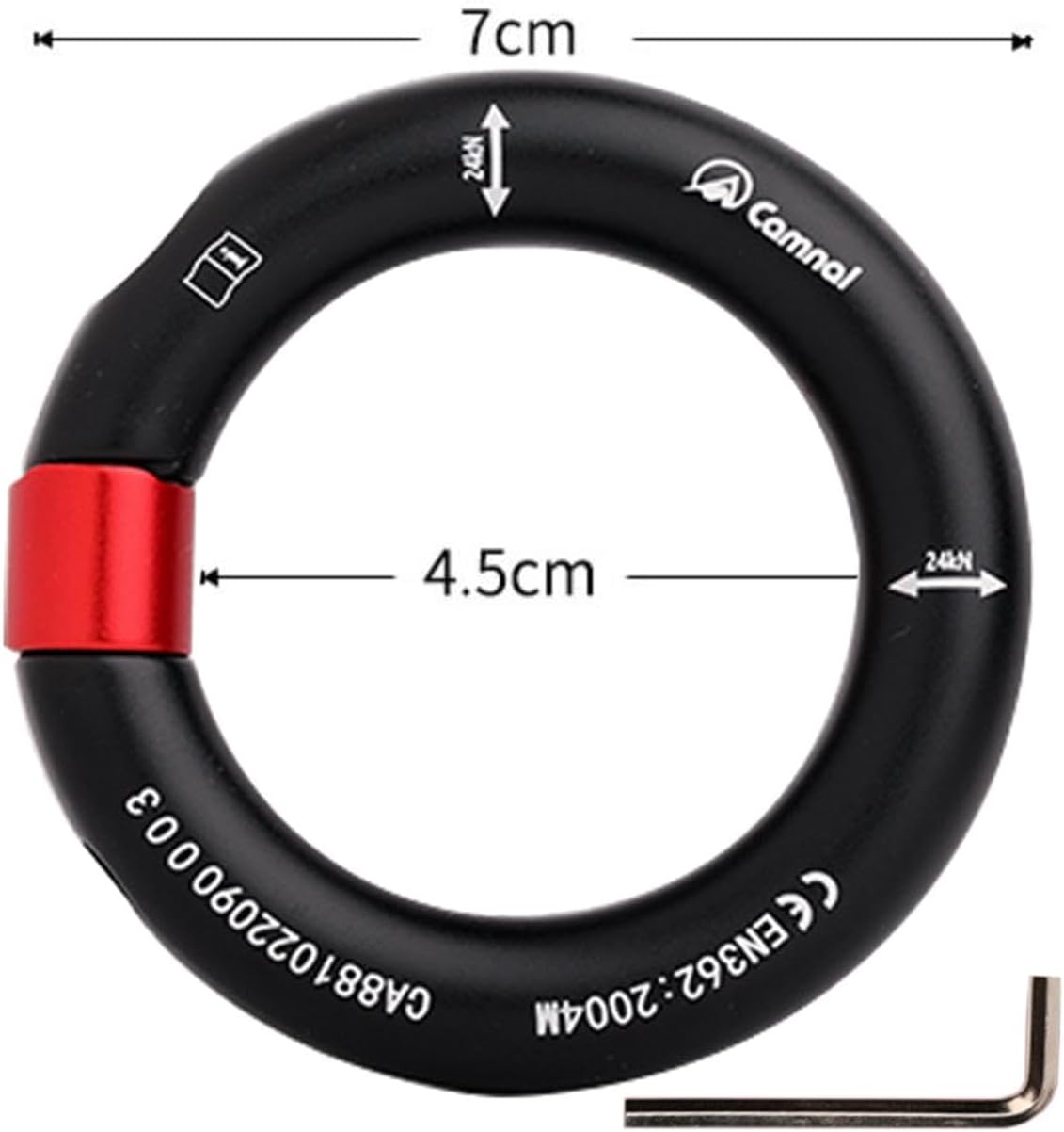 24kN Climbing Rappel Ring, Round Carabiner for Rope Connection in Rescue and Arborist Activities, Black