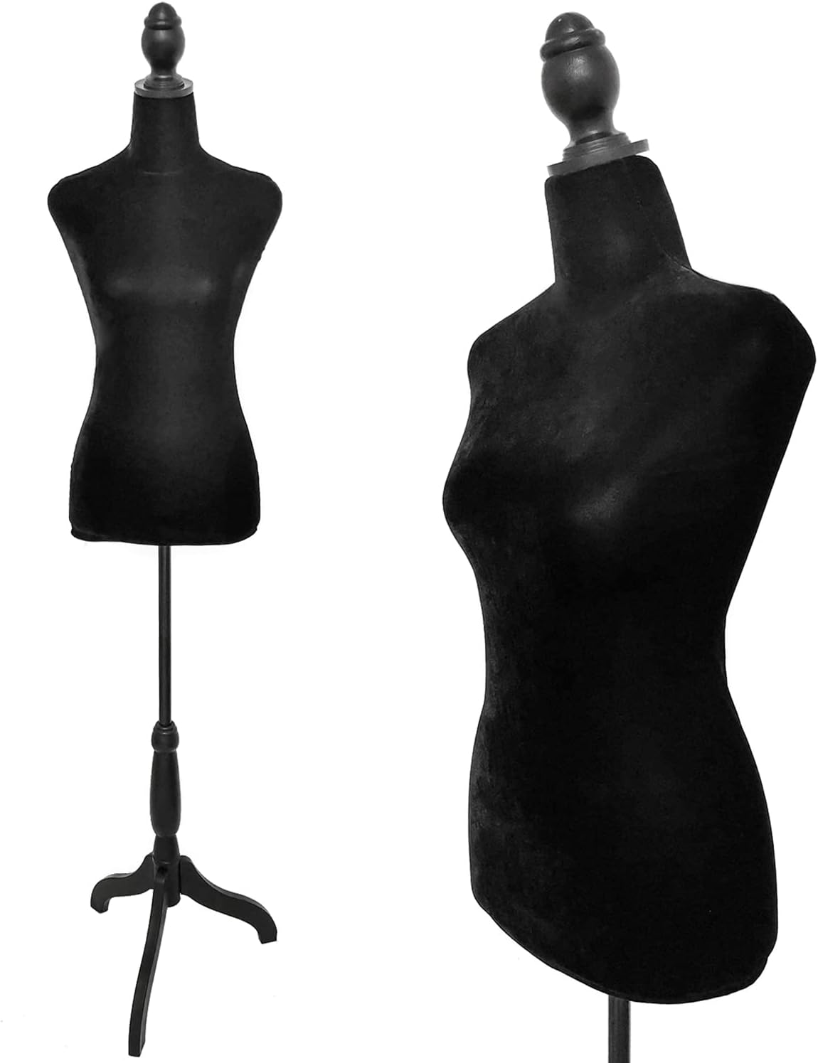 Black Female Dress Form Mannequin Torso Body with Adjustable Tripod Stand Dress Jewelry Display