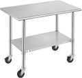 Stainless Steel Table for Prep & Work with Caster Wheels 24x48 Inches, NSF Metal Commercial Kitchen Heavy Duty Table