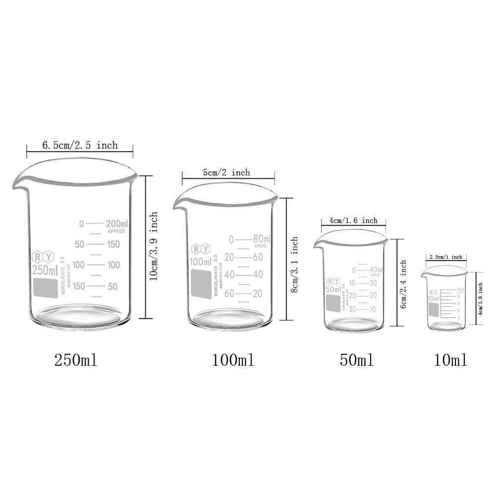 4-Piece Borosilicate Glass Beaker Set, 10-250 mL