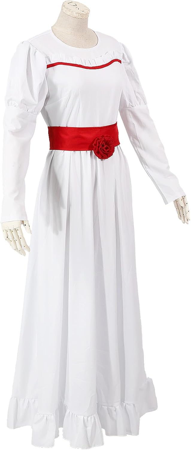 Halloween Annabelle Costume Adult Long White Dress Horror Scary Ghost Role Play Costume Annabelle Wig Cosplay Suits