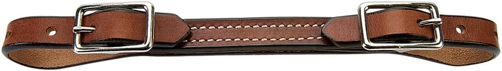 Leather Curb Strap, 5/8” Doubled and Stitched Flat Bridle Leather Strap, Smooth Nickel Plated Horse Training