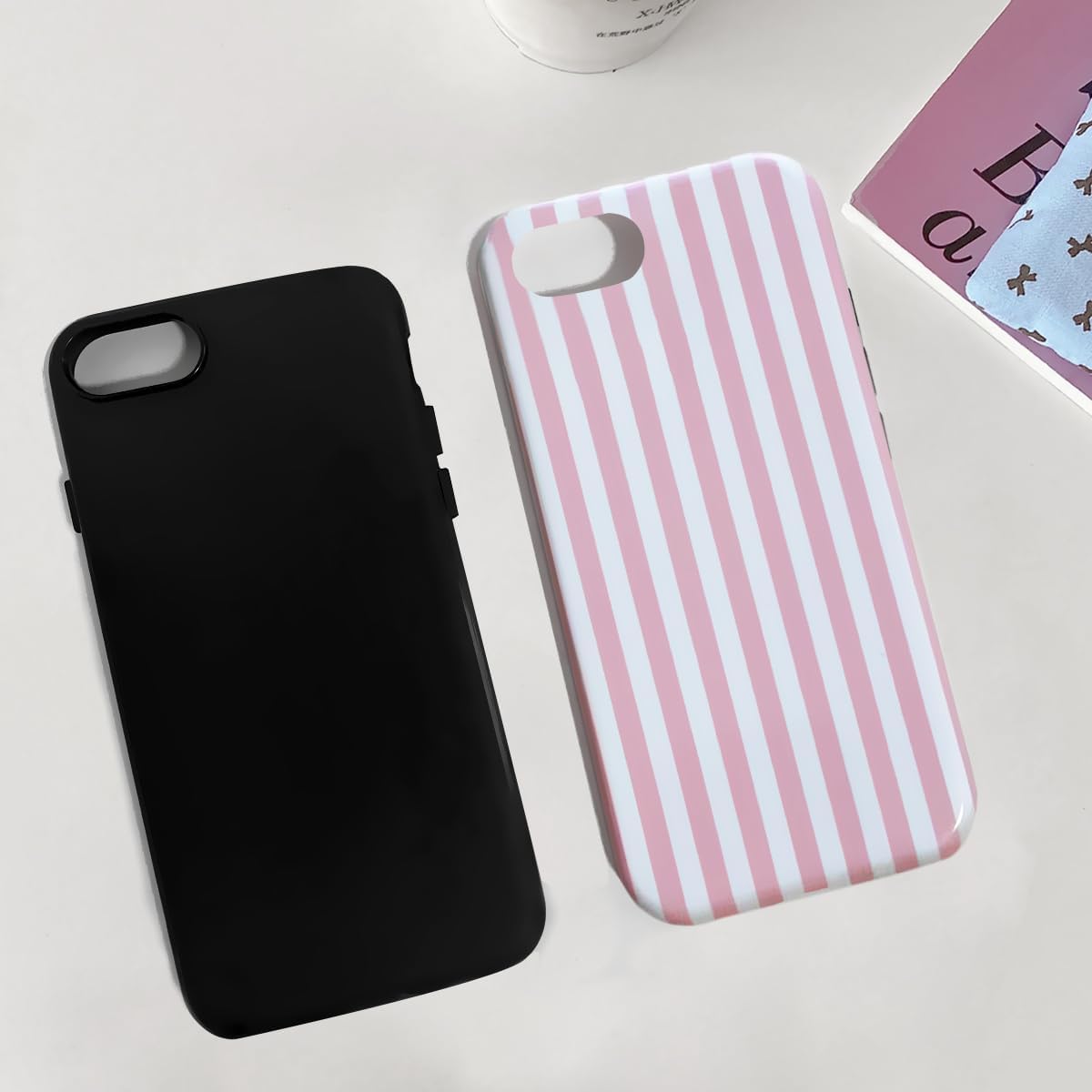 Compatible with iPhone SE /8/7 Cute Phone Case,Striped Aesthetic Pattern Design,Scratch Resistant Hybrid 2-Layer