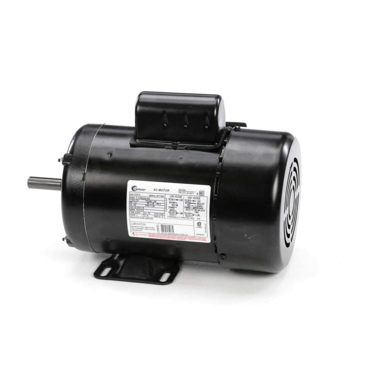 1hp 1800RPM 56 Frame (Farm Duty) 230/115volts AO Smith/Century Electric Motor # C313