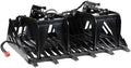 72" Skeleton Rock Grapple Rake with Teeth, Skid Steer Quick Tach Hookup, Fine Grade Tines for Sifting, Side Cutters