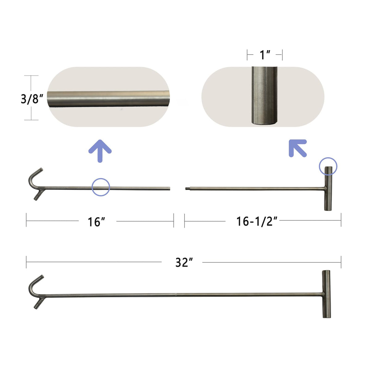 5th Wheel Pin Puller,Portable Stainless Steel Type S-Hook 32 inch,1pack