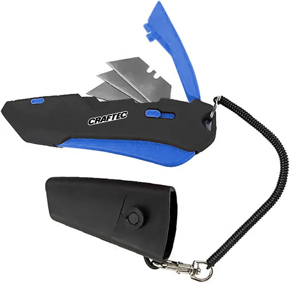 Retractable Utility Knife Box Cutter with Holster & Lanyard - The Ultimate Tool for Precise Cuts, 3 Blade Settings