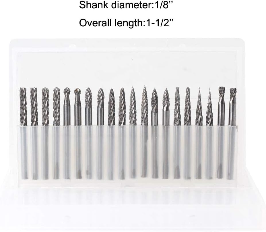 Carbide Burr Set JESTUOUS 1/8 Shank Diameter Double Cut 20pcs