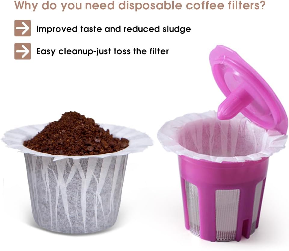 100 Count Disposable Coffee Paper Filters,Compatible with Keurig Brewers Single Serve 1.0 and 2.0, Fit all Reusable