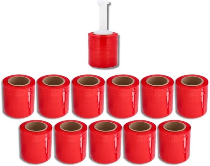 PSBM Dark Red Mini Stretch Wrap with Handle 5" x 1000' 80 GA 12 Rolls