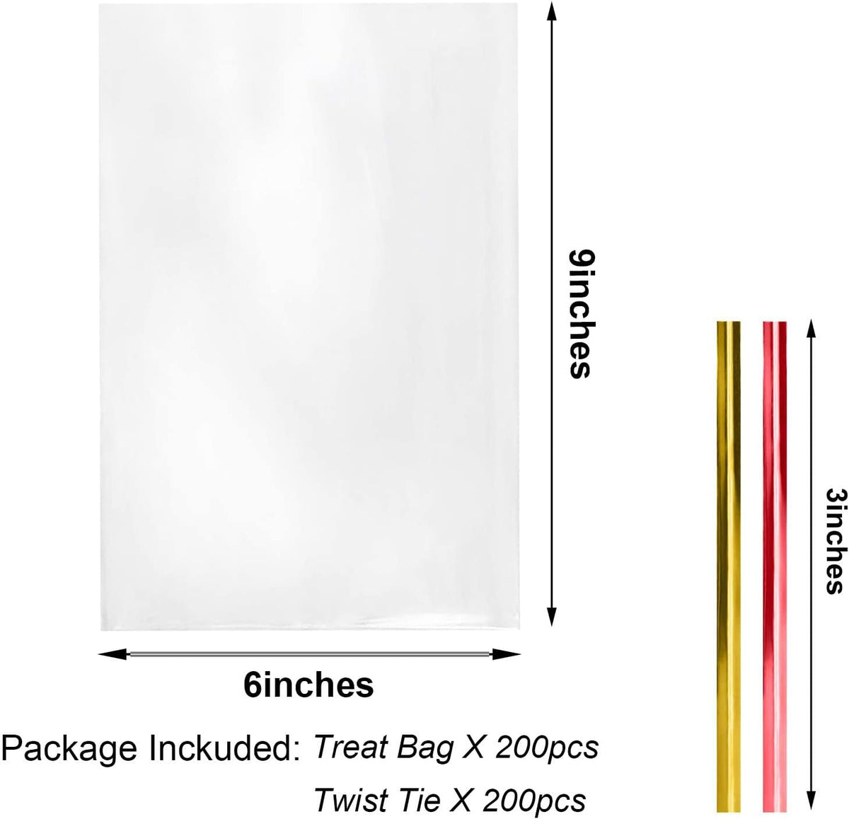 Cellophane Treat Bags 6x9 In 200 PCS Cookie Bags with Twist Ties