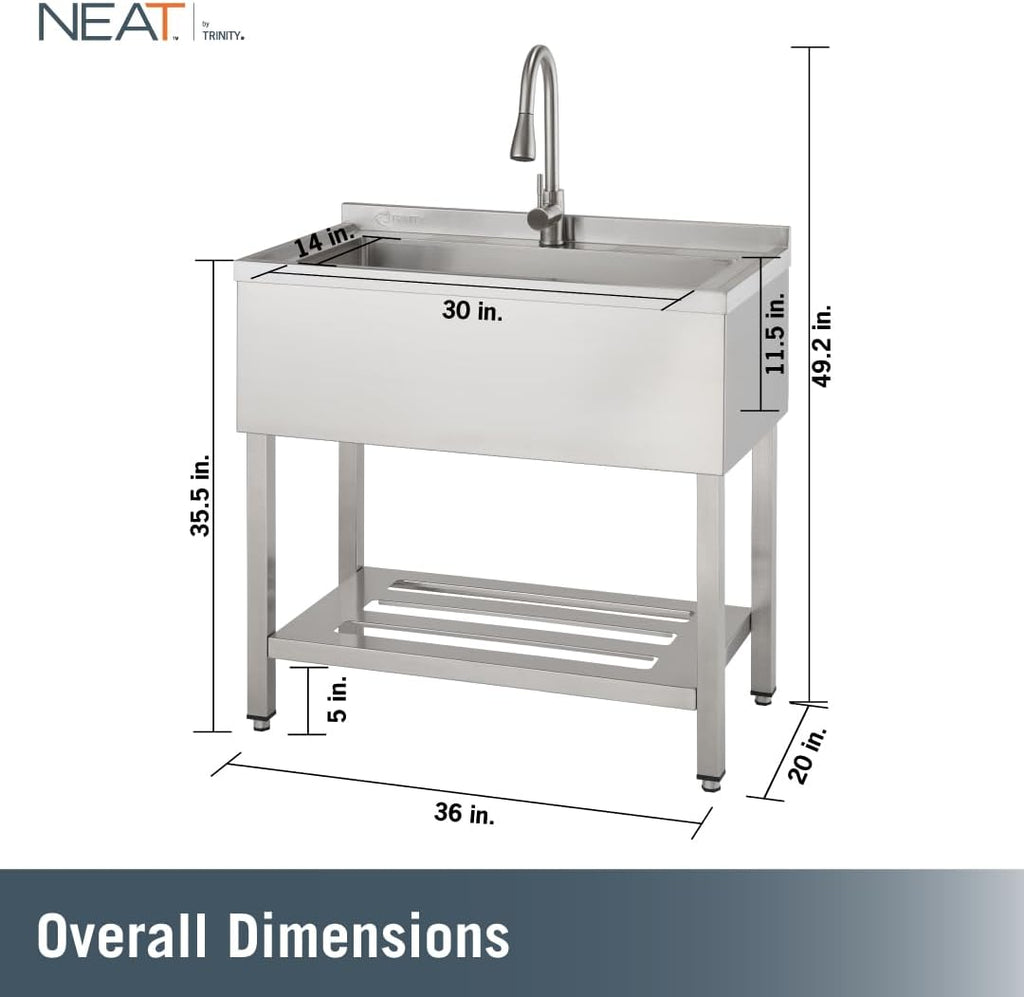 36" NSF EcoStorage Stainless Steel Utility Sink w Faucet