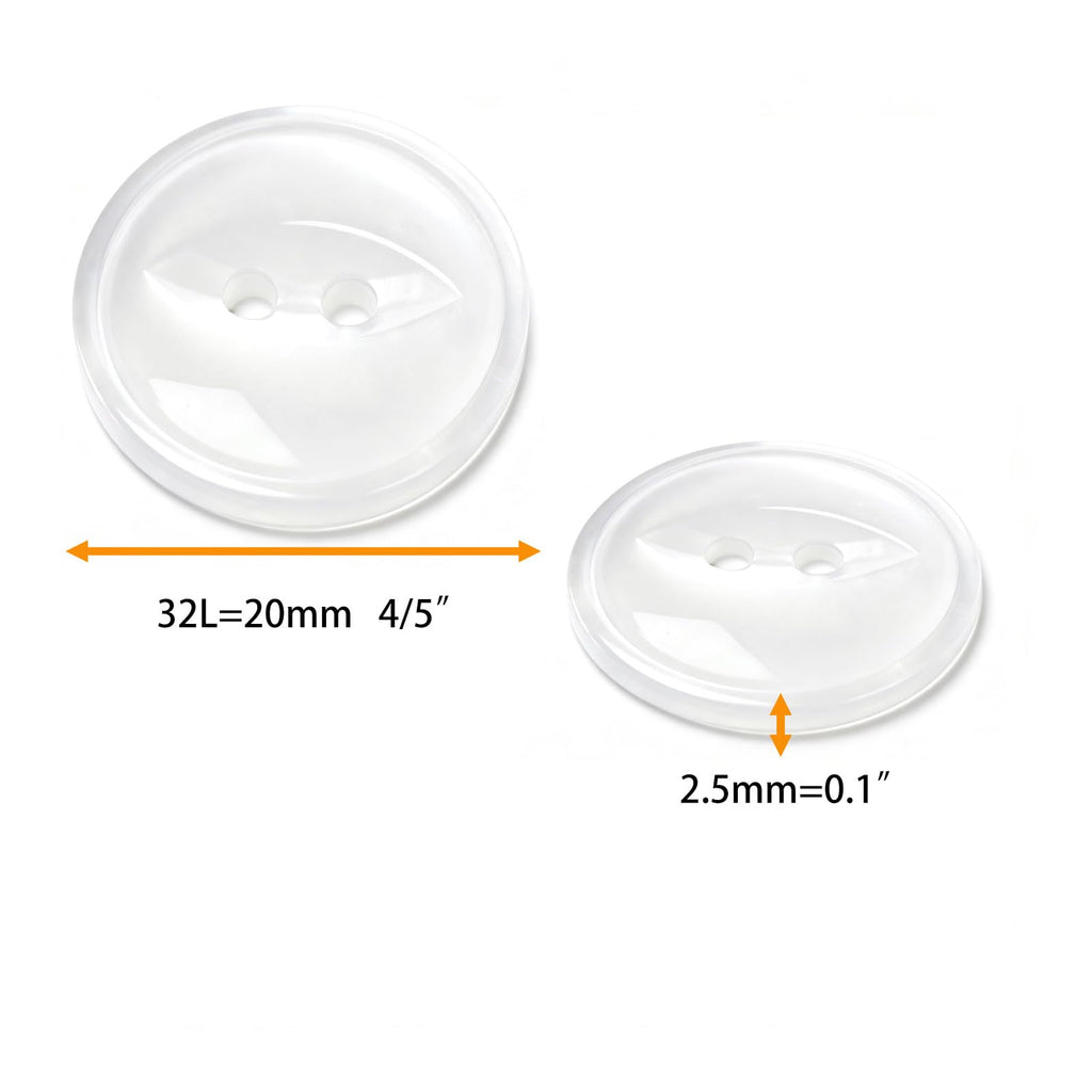10PCS 4/5Inch 20mm White Sewing Buttons