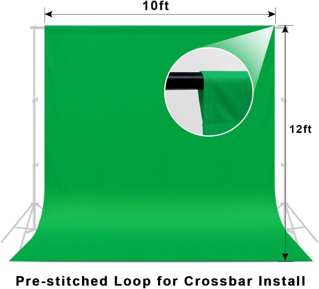 10X12ft Green Screen Backdrop for Photography, LCUIRC Chromakey Polyester Collapsible Greenscreen Background for
