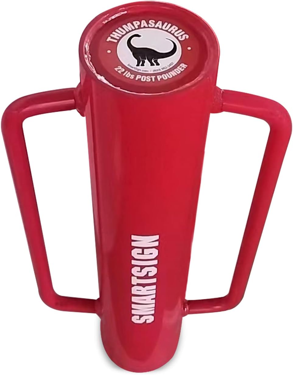 Post Driver, Heavy Duty 22 lb Steel Post Pounder for Sign Posts/U-Channels/Fence Posts, Red