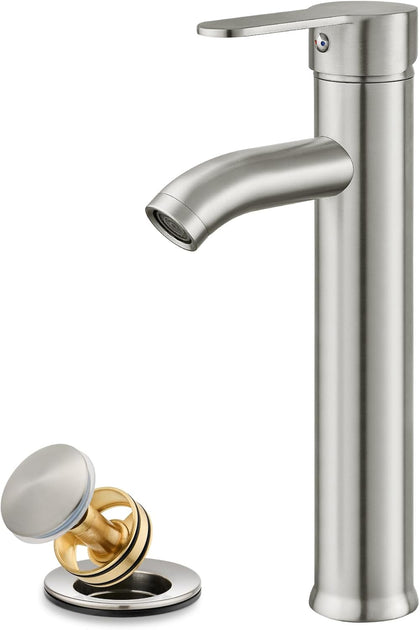Bathroom Vessel Sink Faucet Metal Pop Up Drain, Brushed Nickel