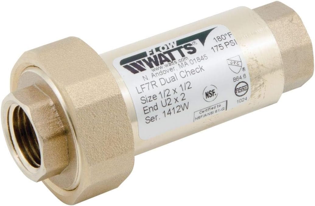 Watts Lead-Free Brass Dual Check Valve Backflow Preventer 1/2" x 1/2"