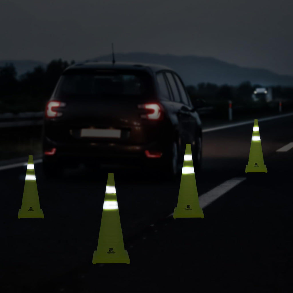 28 Inch 4 Pack Collapsible Traffic Safety Cones with Bag, Green | Pop-up Design, Reflective Collar, Road Safety