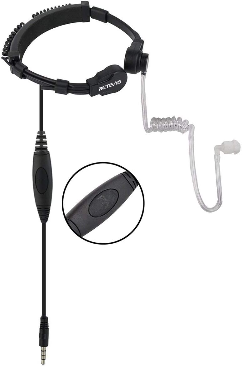 Adjustable Throat Mic, Walkie Talkie Earpiece with Mic 1 Pin 3.5mm | Covert Acoustic Tube Earpiece with PTT Back