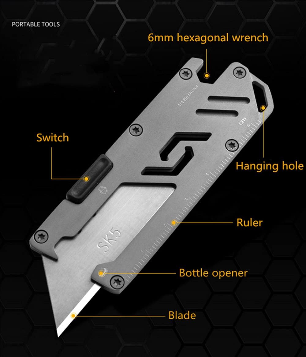 Stainless Steel Keychain Utility Knife, EDC Pocket Retractable Box Cutter