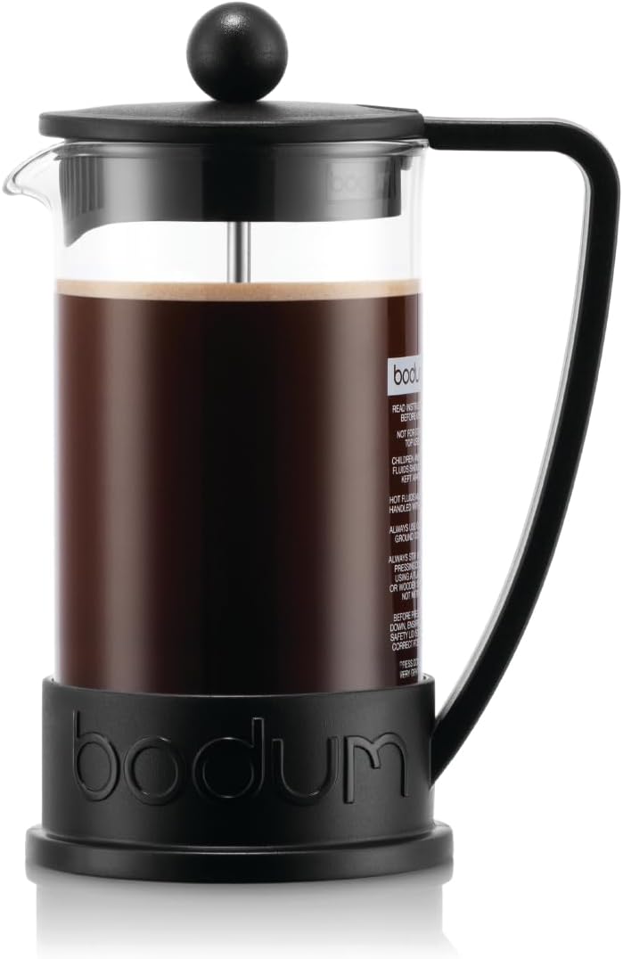 12oz Brazil French Press Coffee Maker, High-Heat Borosilicate Glass, Black - Made in Portugal