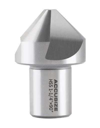 Accusize HSS Countersink, 1-1/4in, 90 Degree, 3-Flute, 3/4in Weldon Shank