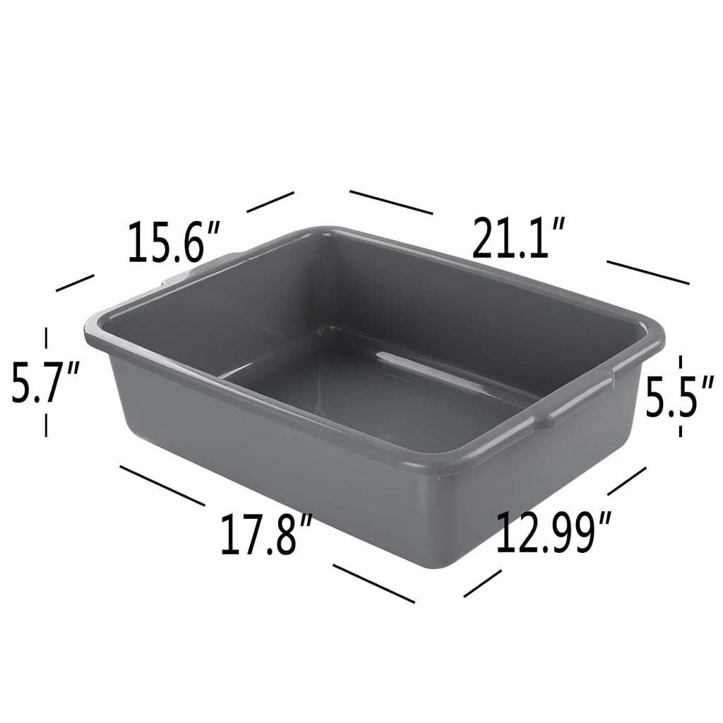 4-Pack Plastic Bus Tub/Bus Box, Grey Dish Tub 25L | Heavy Duty Utility Tub, Dishwashing Basin for Restaurant Kitchen