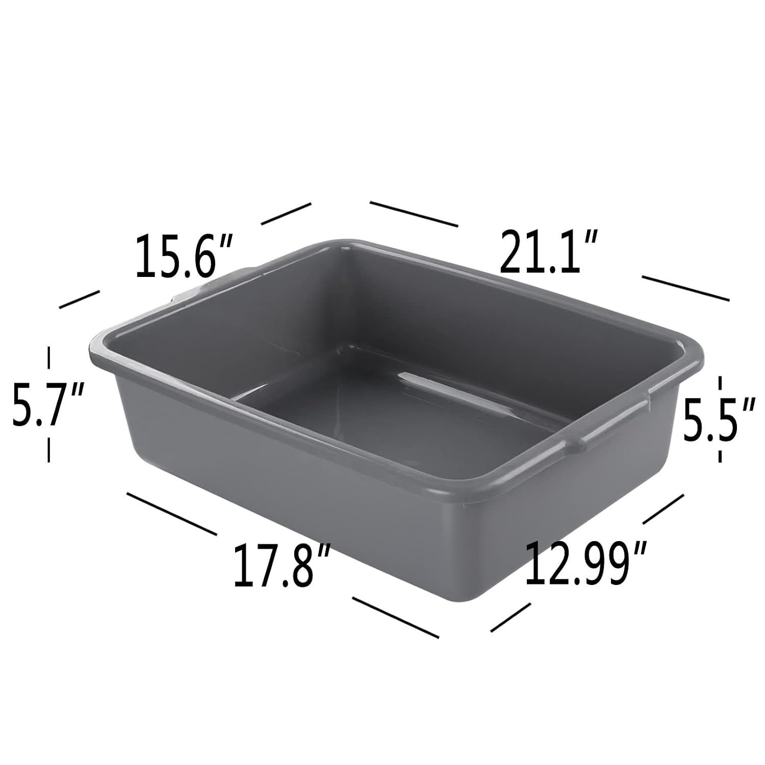 4-Pack Plastic Bus Tub/Bus Box, Grey Dish Tub 25L | Heavy Duty Utility Tub, Dishwashing Basin for Restaurant Kitchen