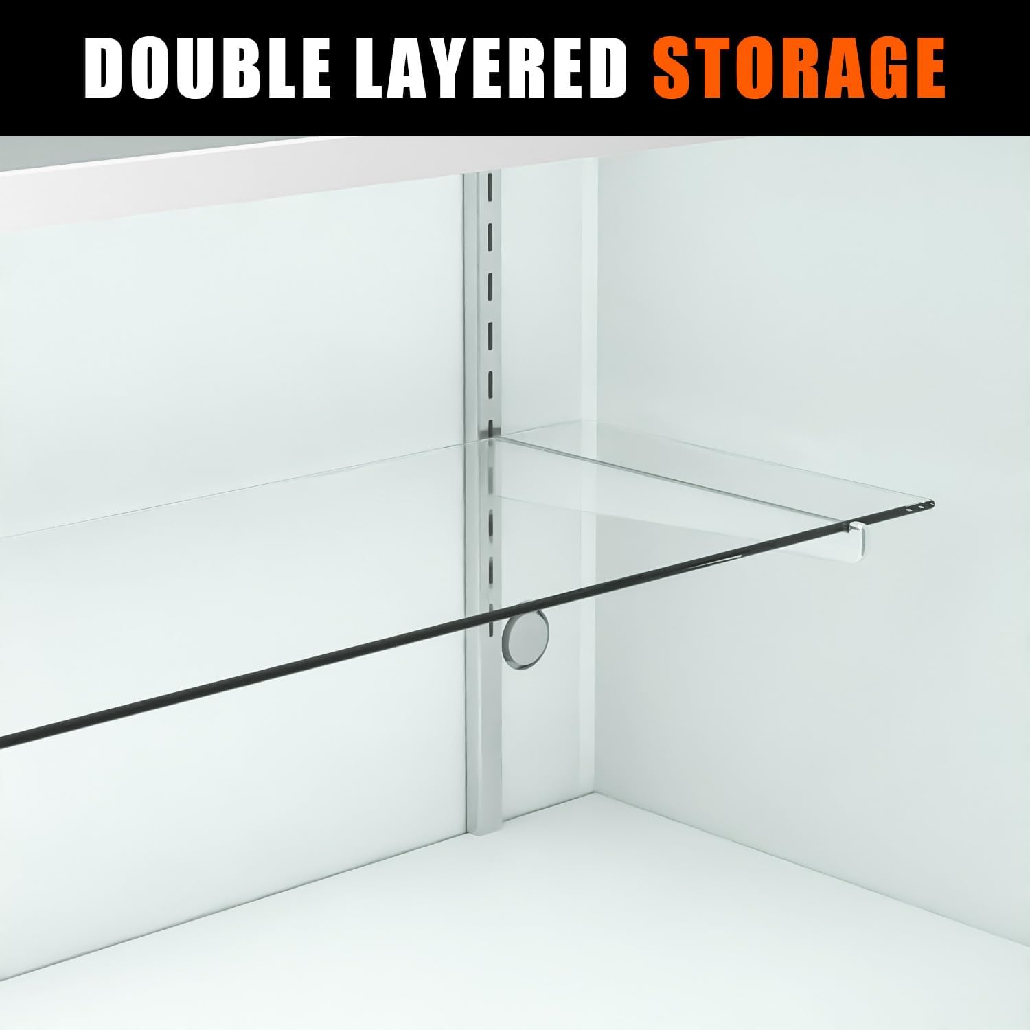 60" W x 18" D x 38" H - White Full View Retail Display Case, Illuminated Glass Display Cabinet with Adjustable Glass