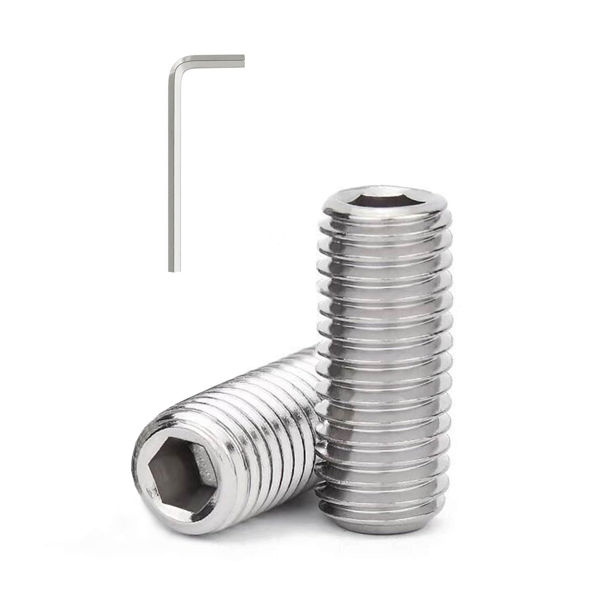 3/8-16 x 3/4'' (10 Pack) Set Screws, 304 Stainless Steel 18-8, Internal Hex Head Allen Drive Cup Point Screws (with Hex Key Wrench)