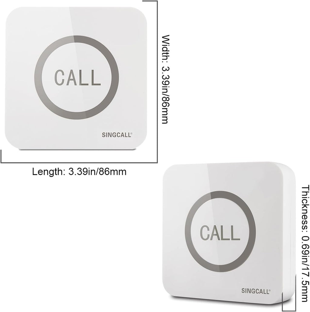Restaurant Pager System, 2 Waterproof Wireless Call Buttons