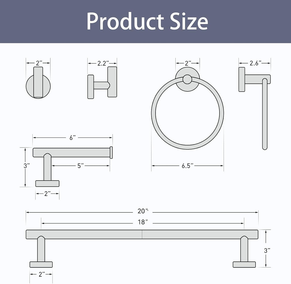Bathroom Hardware Set, 18 Inch Matte Black Towel Bar Set, 4-Piece | Wall Mounted Bathroom Accessories, Towel Racks