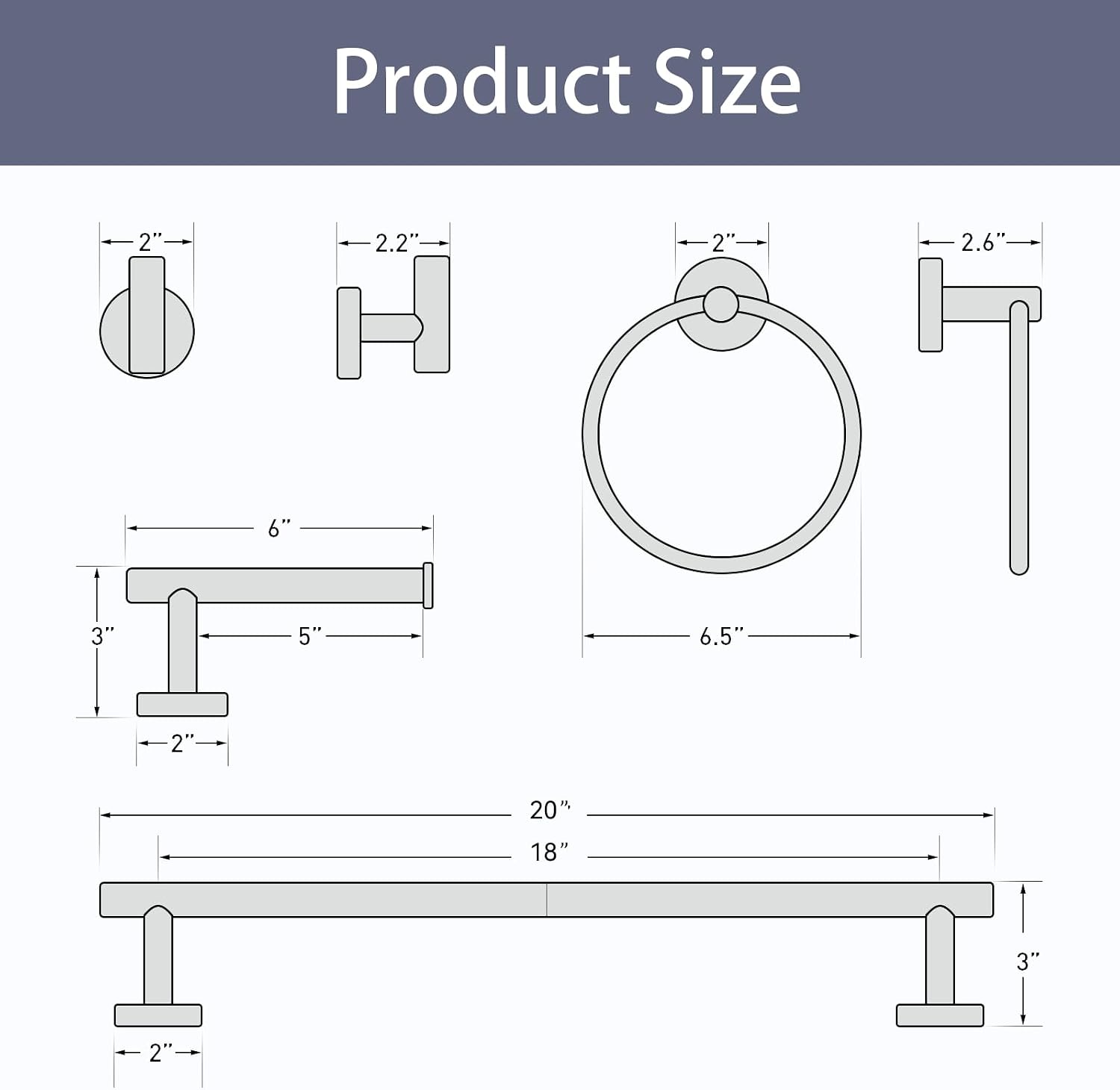 Bathroom Hardware Set, 18 Inch Matte Black Towel Bar Set, 4-Piece | Wall Mounted Bathroom Accessories, Towel Racks