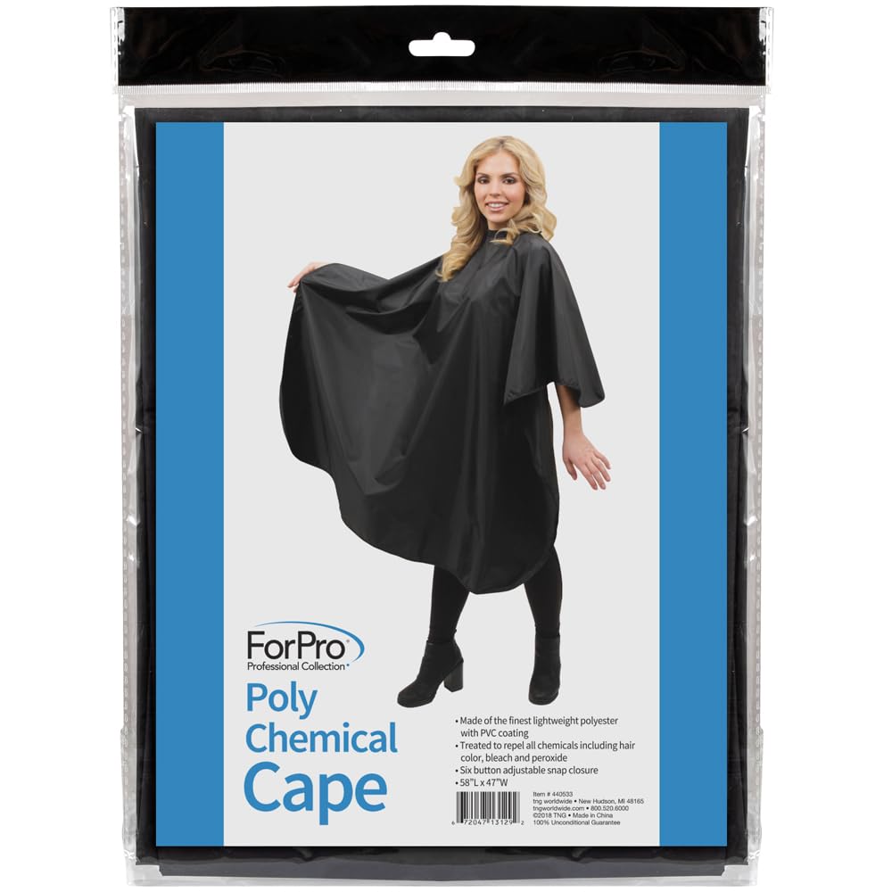 Poly Chemical Cape, Professional Hair Salon Styling Cape with Adjustable Snap Closure, Black, 58" L x 47" W