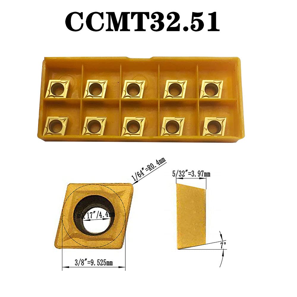 20pcs CCMT09T304/CCMT32.51 Carbide Turning Inserts,CCMT Insert Mutilayer Coated CNC Lathe Replacement Cutters Inserts for Lathe Turning Tool Holder Boring Bar
