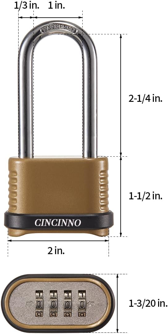 Heavy Duty Combination Lock, 4-Digit Combo Lock with Long Shackle,Weatherproof Combination Padlock for Outdoor Use,4