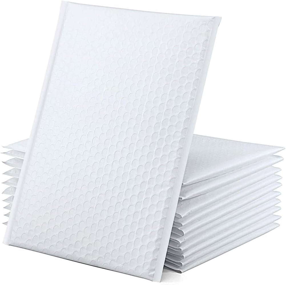 Water Resistant Bubble Envelope Mailers [25 Pack] 6 inch x 9 inch #0 White Poly Padded Shipping Envelopes Self