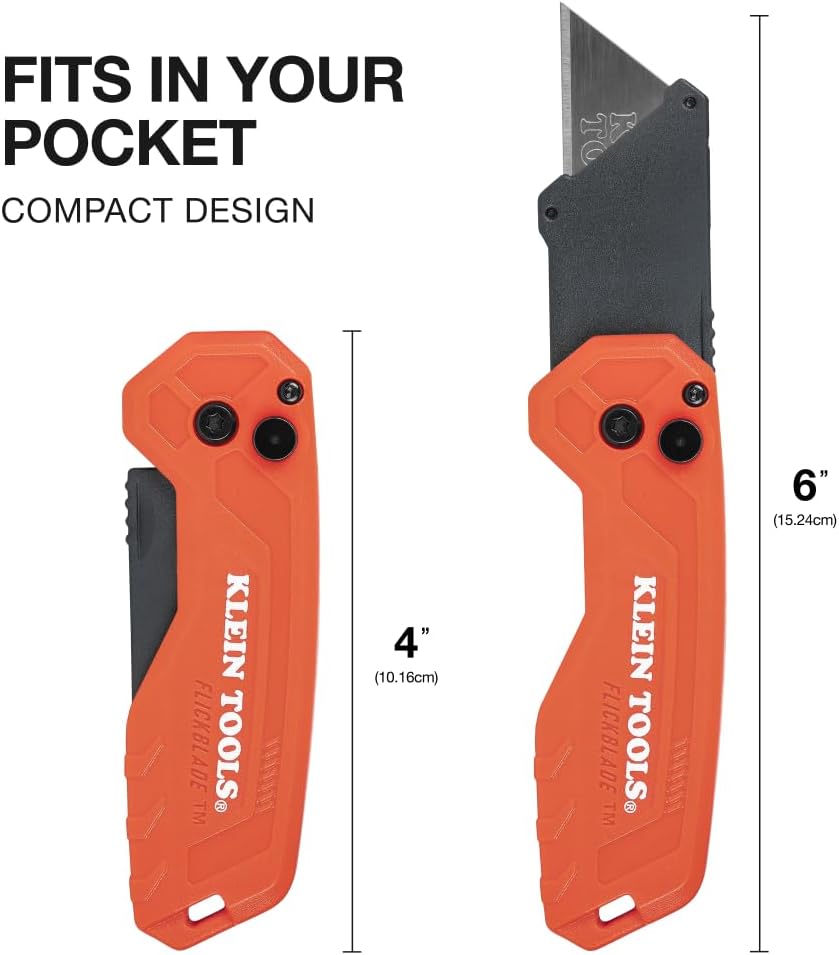 44307 FLICKBLADE Folding Utility Knife, Subcompact Design with Quick-Change Triple-Ground Carbon Steel Blade, Dual