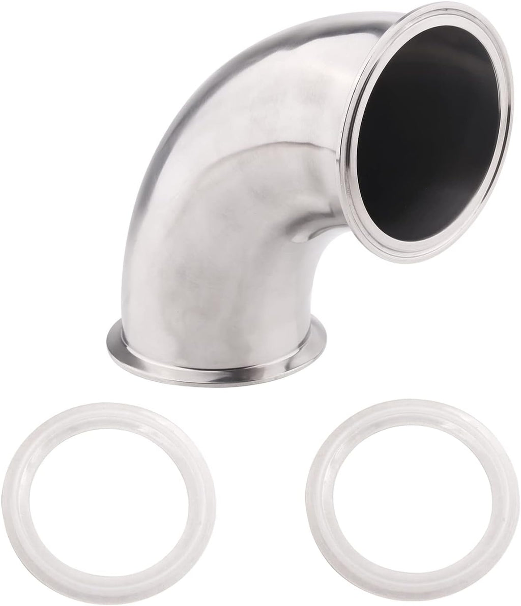 DERNORD Sanitary Ferrule Elbow 90 Degree Pipe Fitting with Silicone Gaskets SS304 Tri Clamp (4" Tube OD)