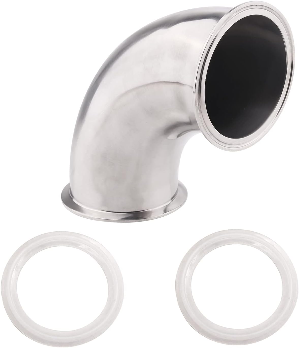 DERNORD Sanitary Ferrule Elbow 90 Degree Pipe Fitting with Silicone Gaskets SS304 Tri Clamp (4" Tube OD)