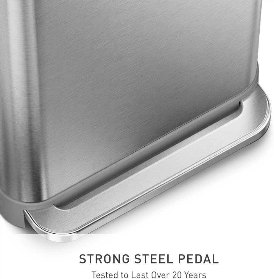 Rectangular Step Can, 45L / 12 Gallon Kitchen Trash Can, Liner Rim System, Liner Pocket, 150,000-Step Pedal, Lid Shox
