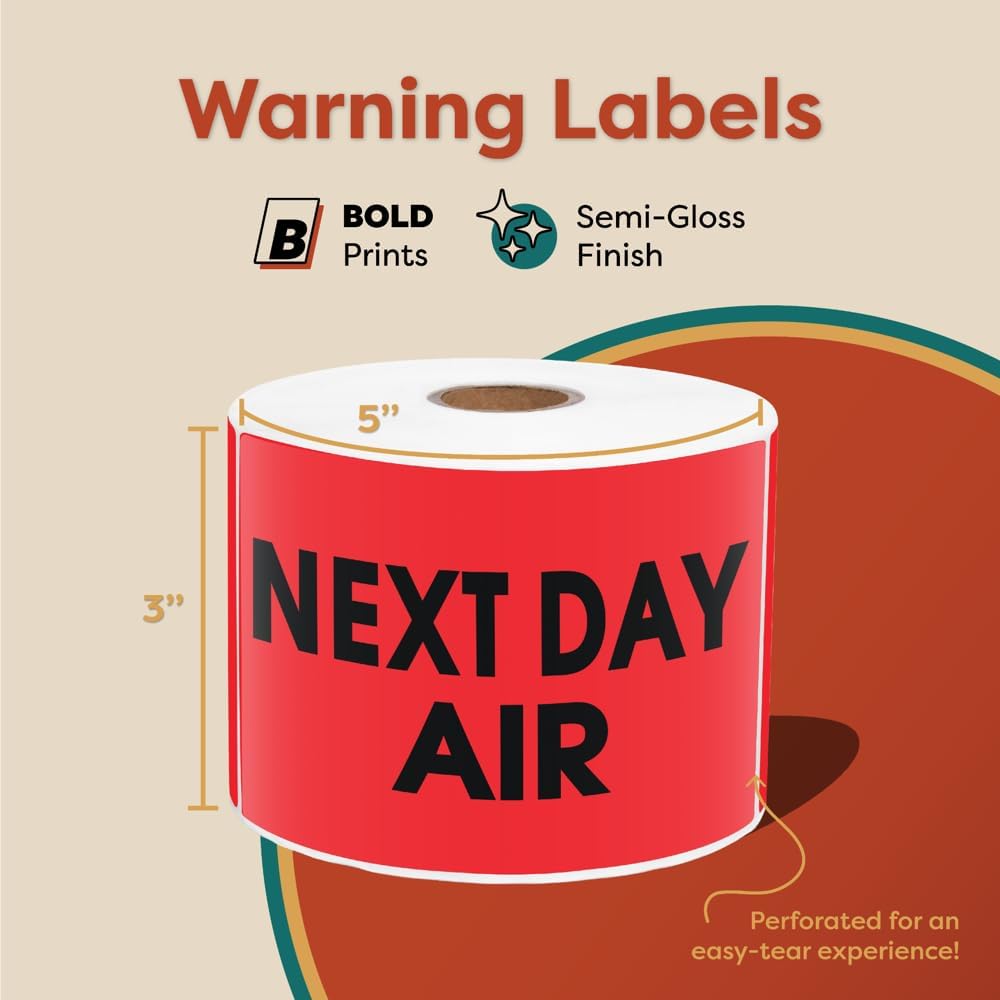 3" X 5" Next Day Air Shipping Stickers (500 Stickers, 1 Roll)