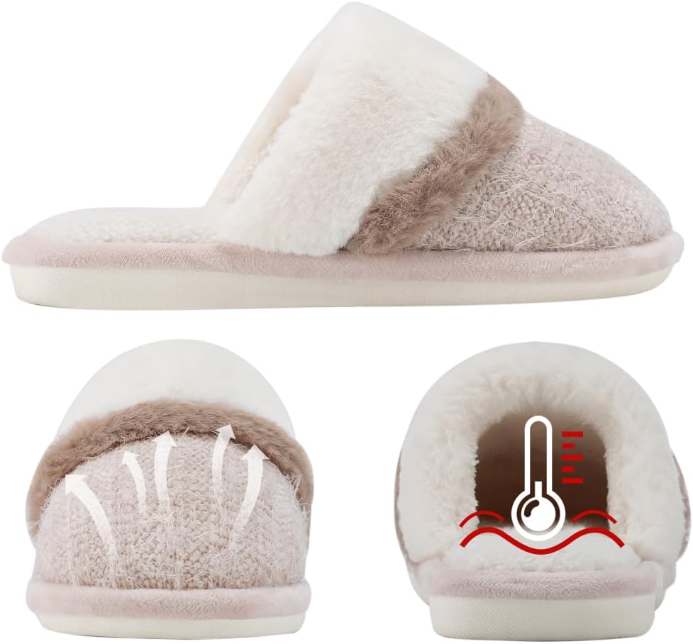 Cozy Slippers for Women Indoor Outdoor House Shoes with Memory Foam | Anti-Skid Sole ,Fuzzy Soft Faux Fur,Warm