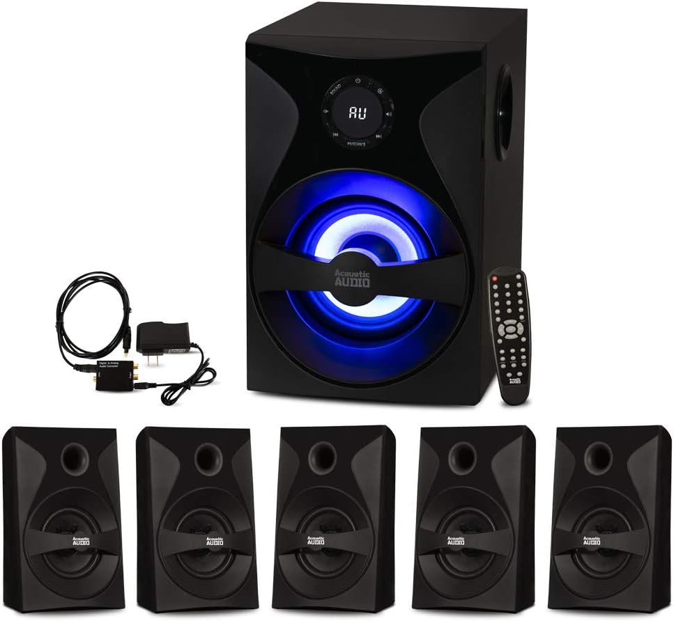Goldwood Bluetooth 5.1 Surround Sound Home Theater Speaker System with LED Display, FM Tuner, USB/SD Inputs - 6-Piece