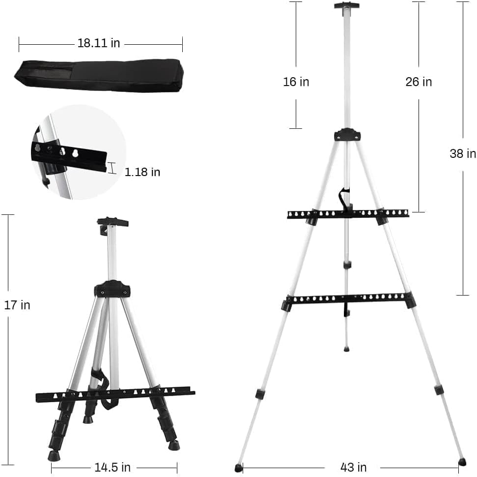 Easel Stand for Painting and Sign, Adjustable 17-66 Inch | Portable aluminum tripod art easel for display stand