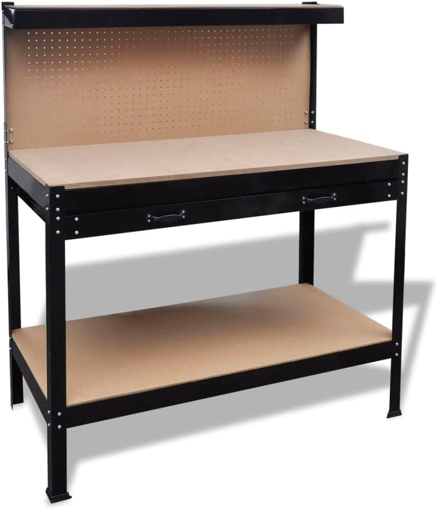 Workbench with Pegboard and Drawer, Heavy Duty Steel Work Station with MDF Surface and Storage Shelf, 45-Inch Garage