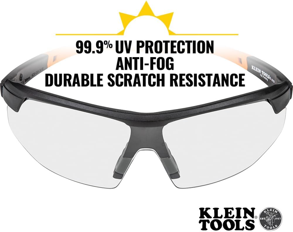 60159 Safety Glasses, PPE Protective Eyewear with Semi Frame, Scratch Resistant and Anti-Fog, Clear Lens
